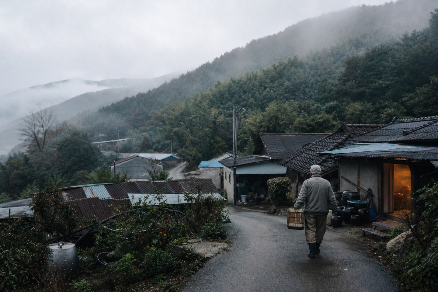 釜山の山城村へ続く霧の道を捉えた編集用コンセプト画像